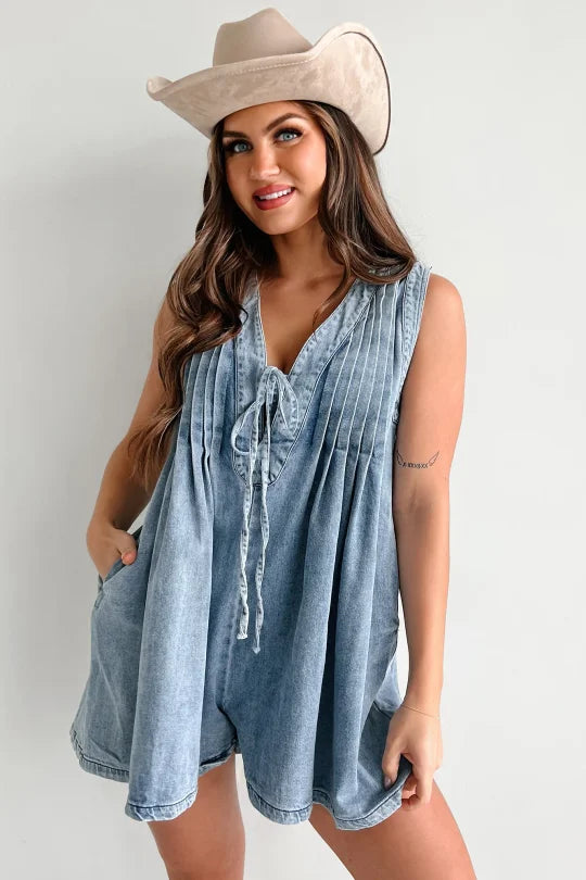 Gena Plissierter Denim-Romper