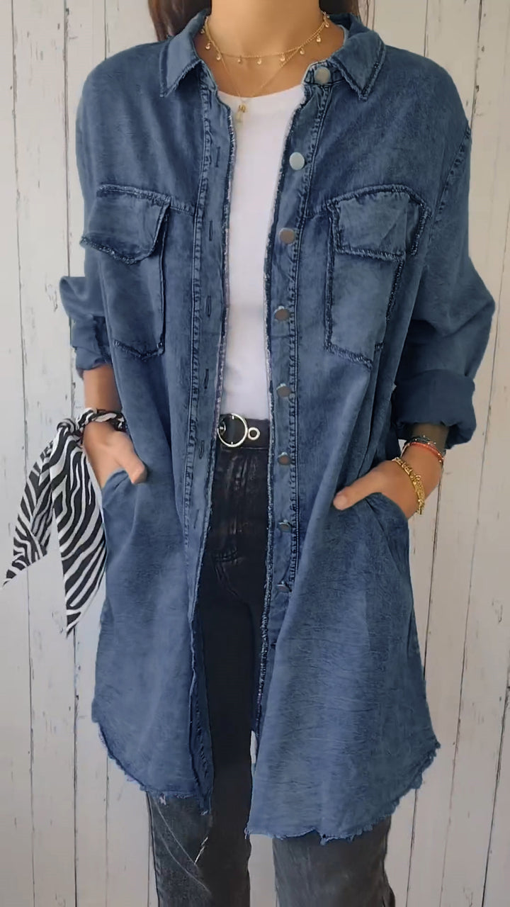 Faux Denim Langarmhemd