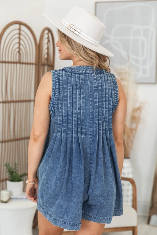 Gena Plissierter Denim-Romper