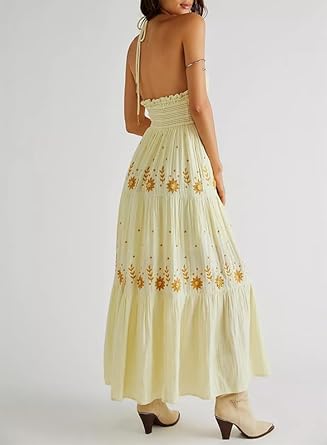 Boho Fließendes Gestuftes Maxikleid