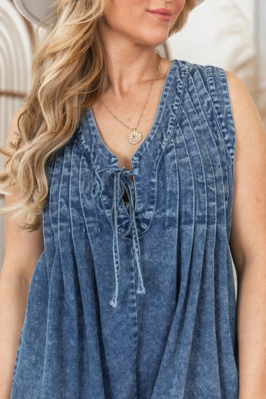 Gena Plissierter Denim-Romper