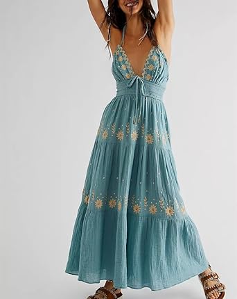 Boho Fließendes Gestuftes Maxikleid