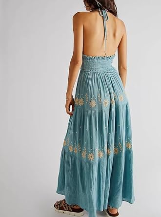 Boho Fließendes Gestuftes Maxikleid