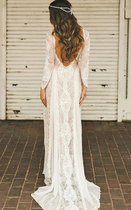 Boho Winter Langärmeliges Hochzeitskleid aus Spitze