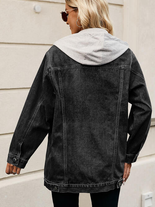 Denim-Jacke mit Kapuze und Kordelzug