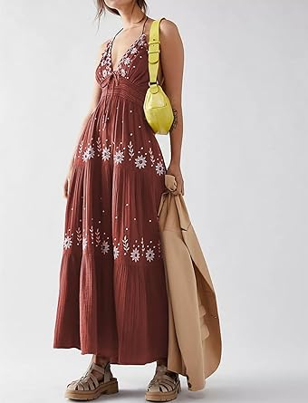 Boho Fließendes Gestuftes Maxikleid