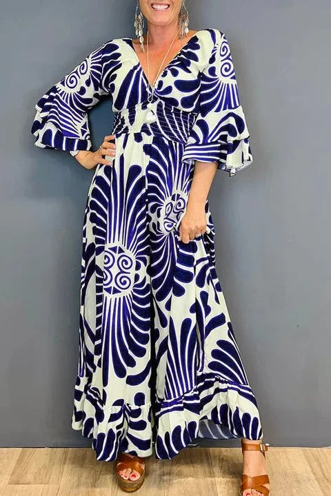 Vintage Floral Rüschenärmel Jumpsuit