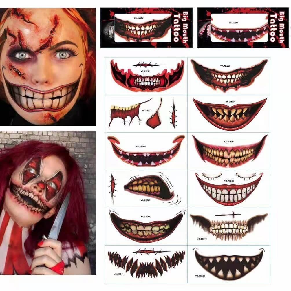 Gruseliges Lächeln Temporäre Tattoos - 12Pcs