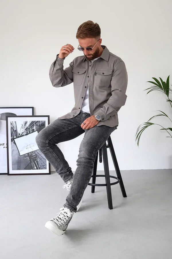 Herren Button Down Hemd Jacke