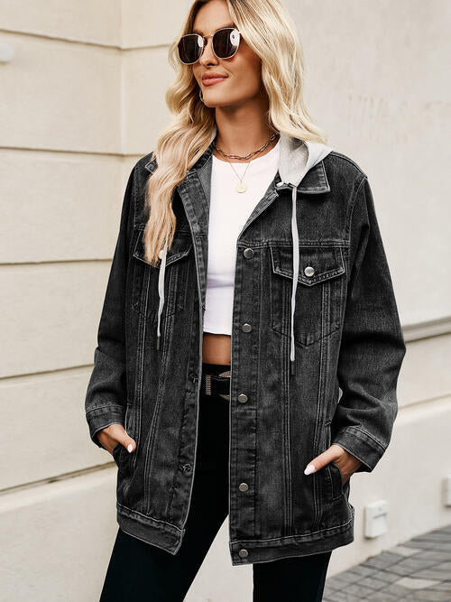 Denim-Jacke mit Kapuze und Kordelzug