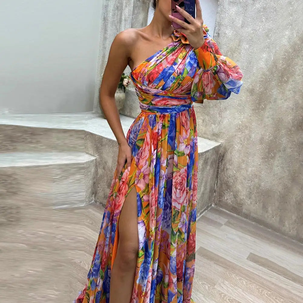 Foral Print Ein-Schulter-Maxi