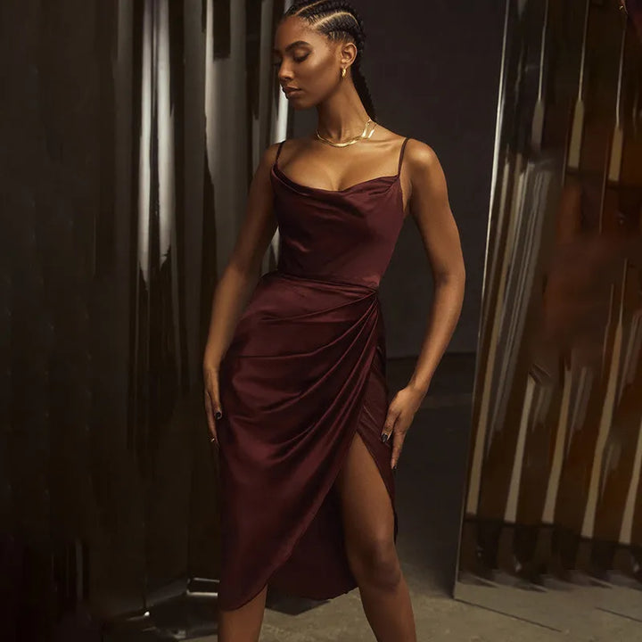 Satin Ständchen MIDI Kleid