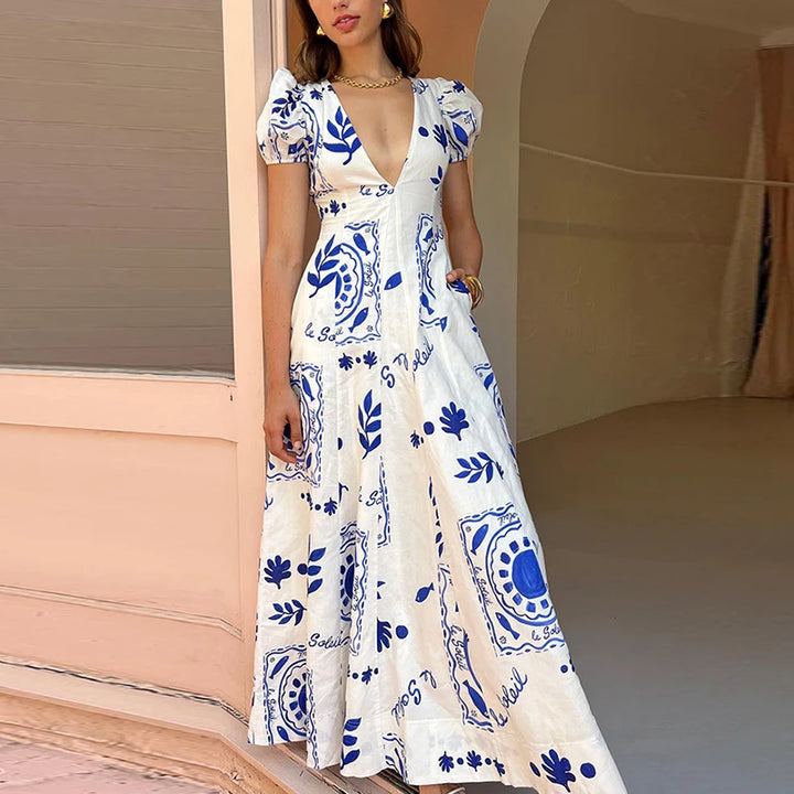 Blaues Blumen Passion Maxikleid