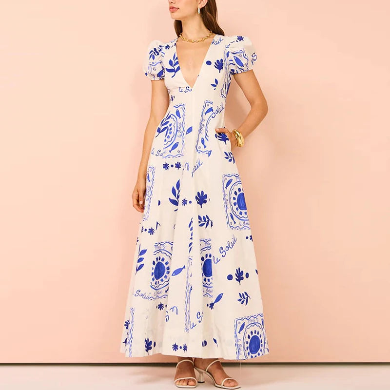 Blaues Blumen Passion Maxikleid