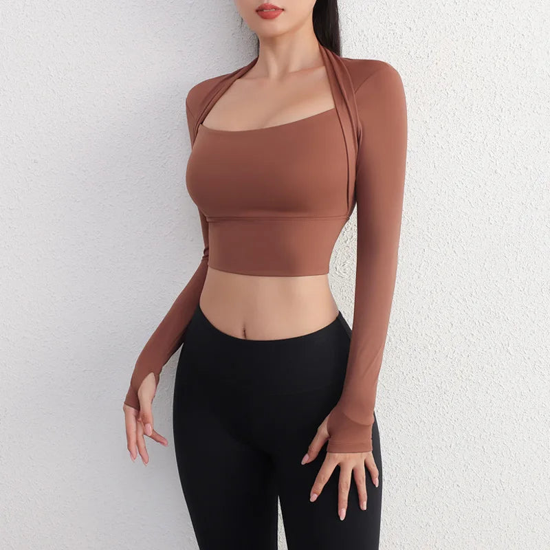 Gepolstertes Yoga Langarm-Crop-Top