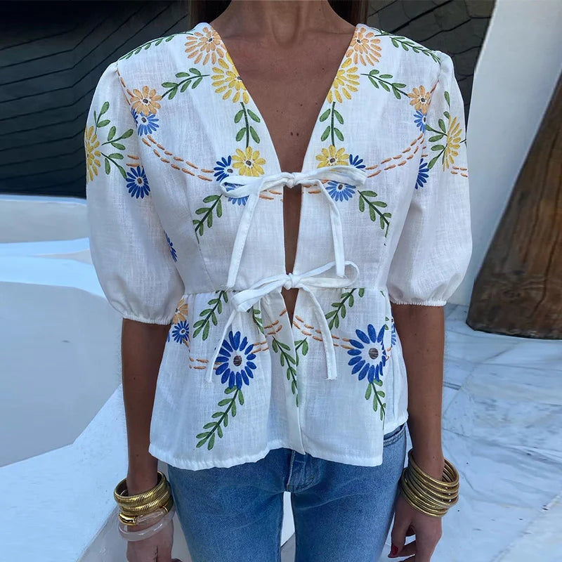 Boho Krawattenbluse