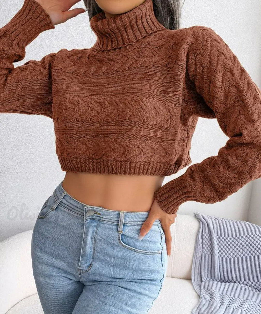 Crop Top Rollkragenpullover