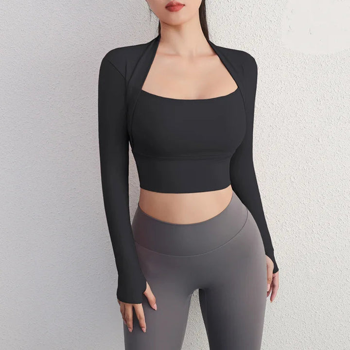 Gepolstertes Yoga Langarm-Crop-Top