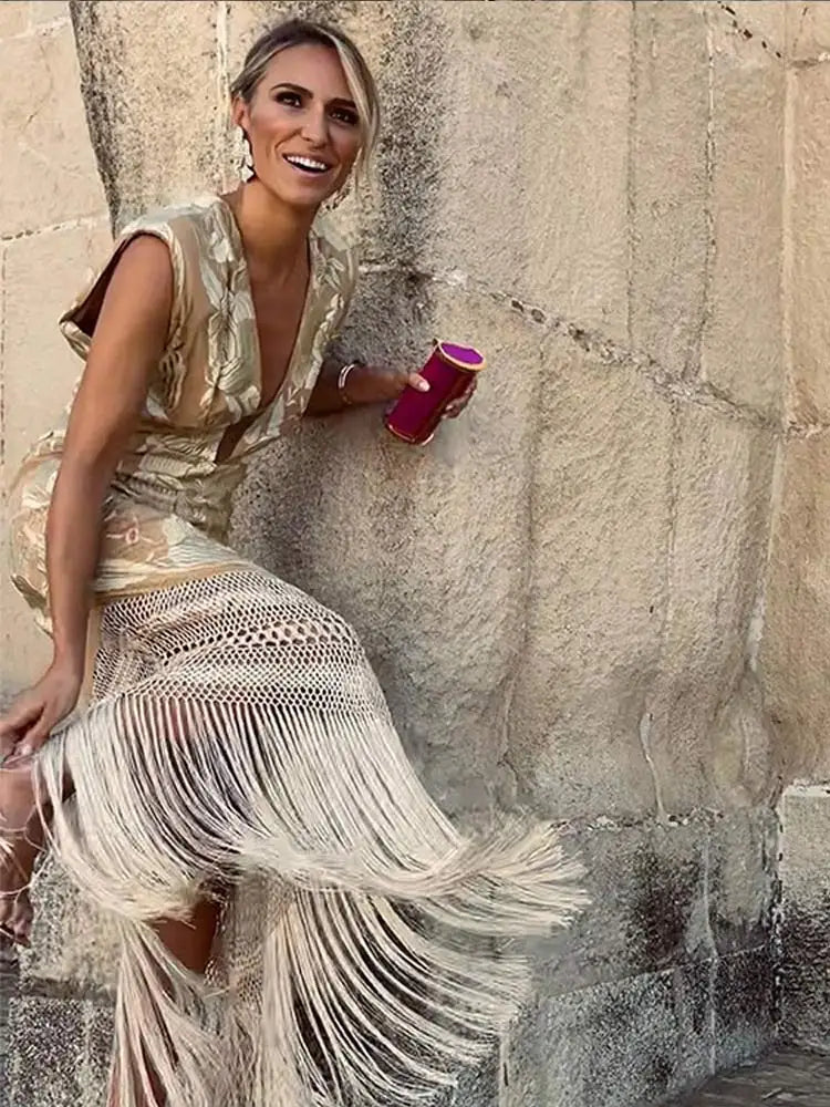 Sexy Bronzetöne Boho Quastenkleid