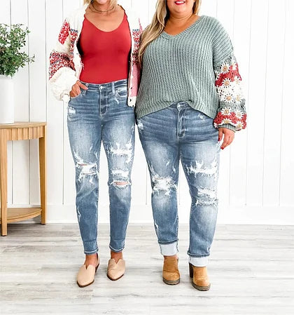 Zerrissene Boyfriend Jeans mit Bündchen