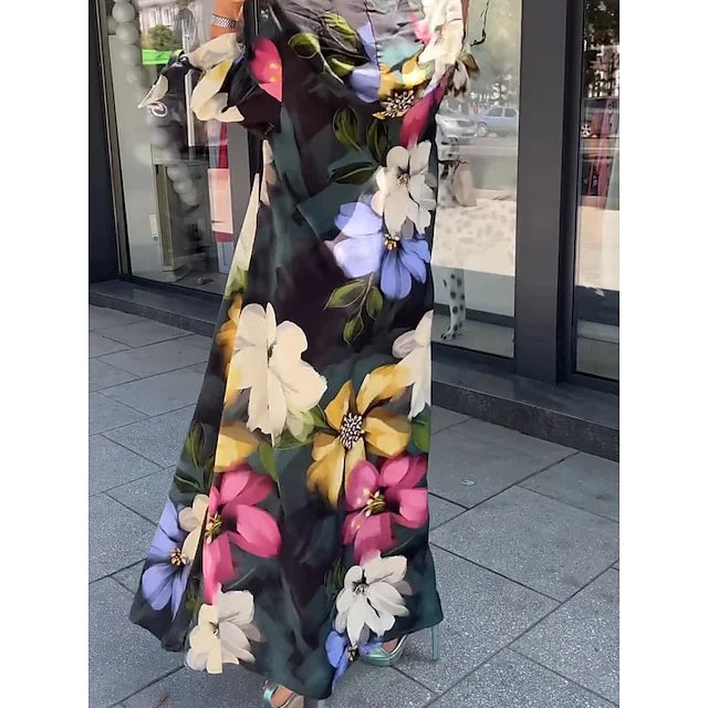 Geblümtes Chiffon Schwungkleid