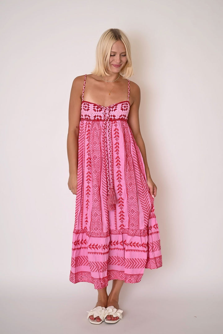 Boho Riemchenkleid in Rosa