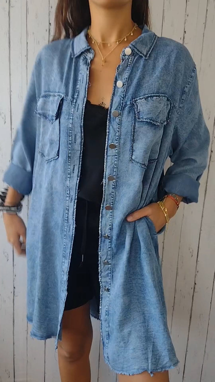 Faux Denim Langarmhemd