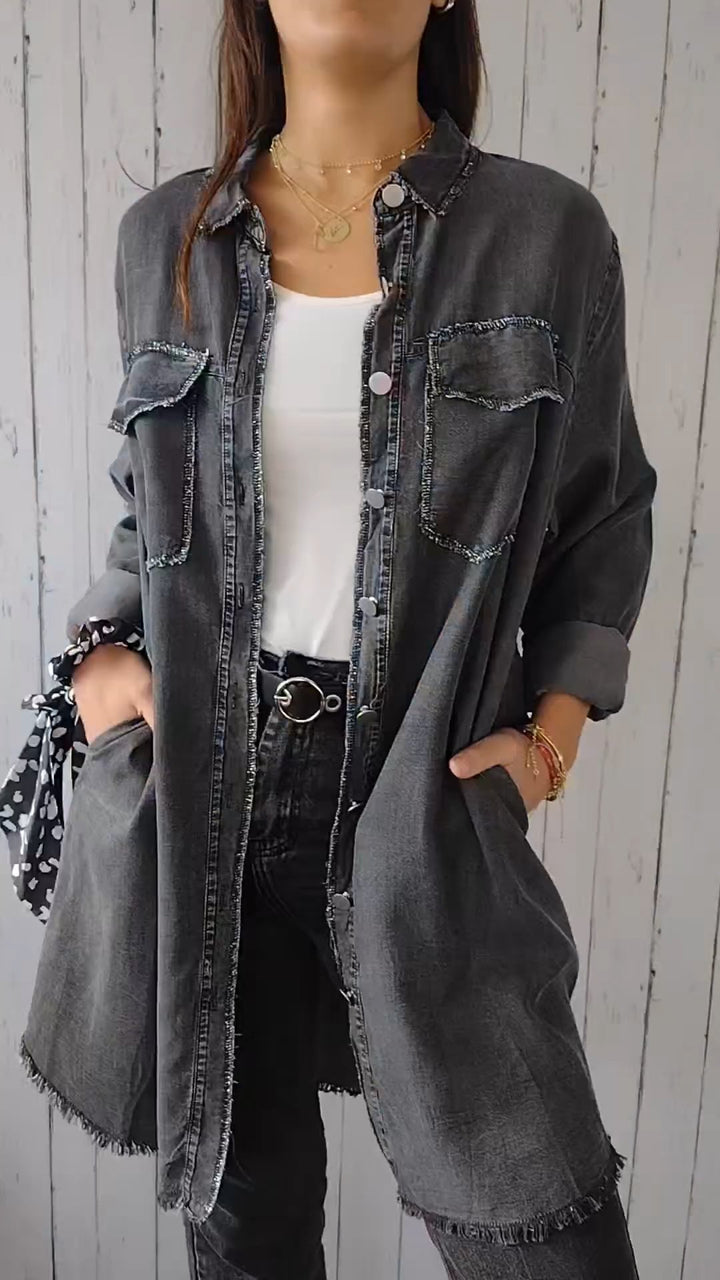 Faux Denim Langarmhemd