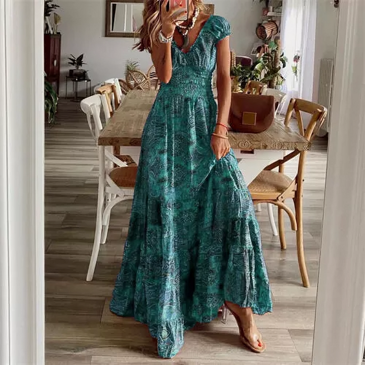 Bohemian Maxi gesmockt Taille und Blumen