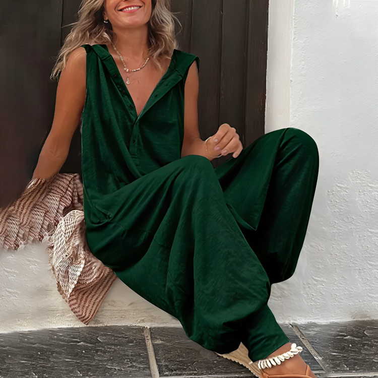 Boho ärmelloser Jumpsuit mit Kapuze