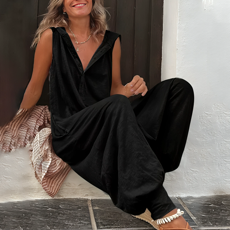 Boho ärmelloser Jumpsuit mit Kapuze