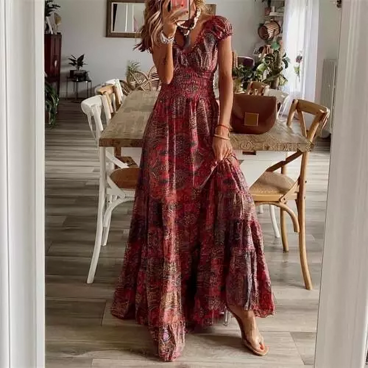 Bohemian Maxi gesmockt Taille und Blumen